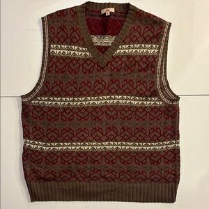 Joie Knit Sweater Vest - Red and Brown Pattern